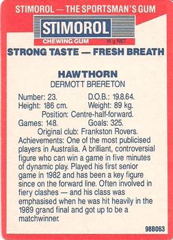 1990 AFL Scanlens Stimorol #8 Dermott Brereton Back